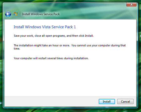 Install Windows Vista Service Pack 1 Install