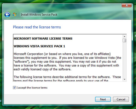 ms vista service pack 1