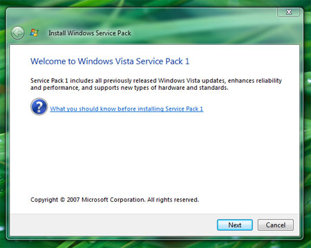 Install Windows Vista Service Pack 1