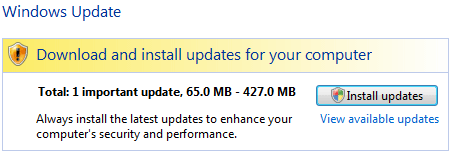 Windows Update available Vista SP1