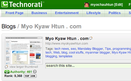 Technorati Top 10K Myo Kyaw Htun .com